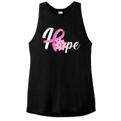 Hope Breast Cancer Awareness Ribbon Flower Ladies PosiCharge Tri-Blend Wicking Tank