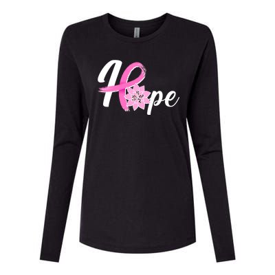 Hope Breast Cancer Awareness Ribbon Flower Womens Cotton Relaxed Long Sleeve T-Shirt