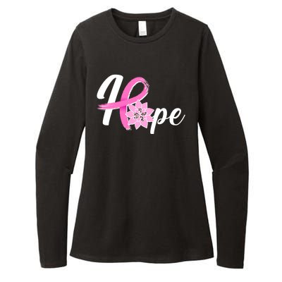 Hope Breast Cancer Awareness Ribbon Flower Womens CVC Long Sleeve Shirt