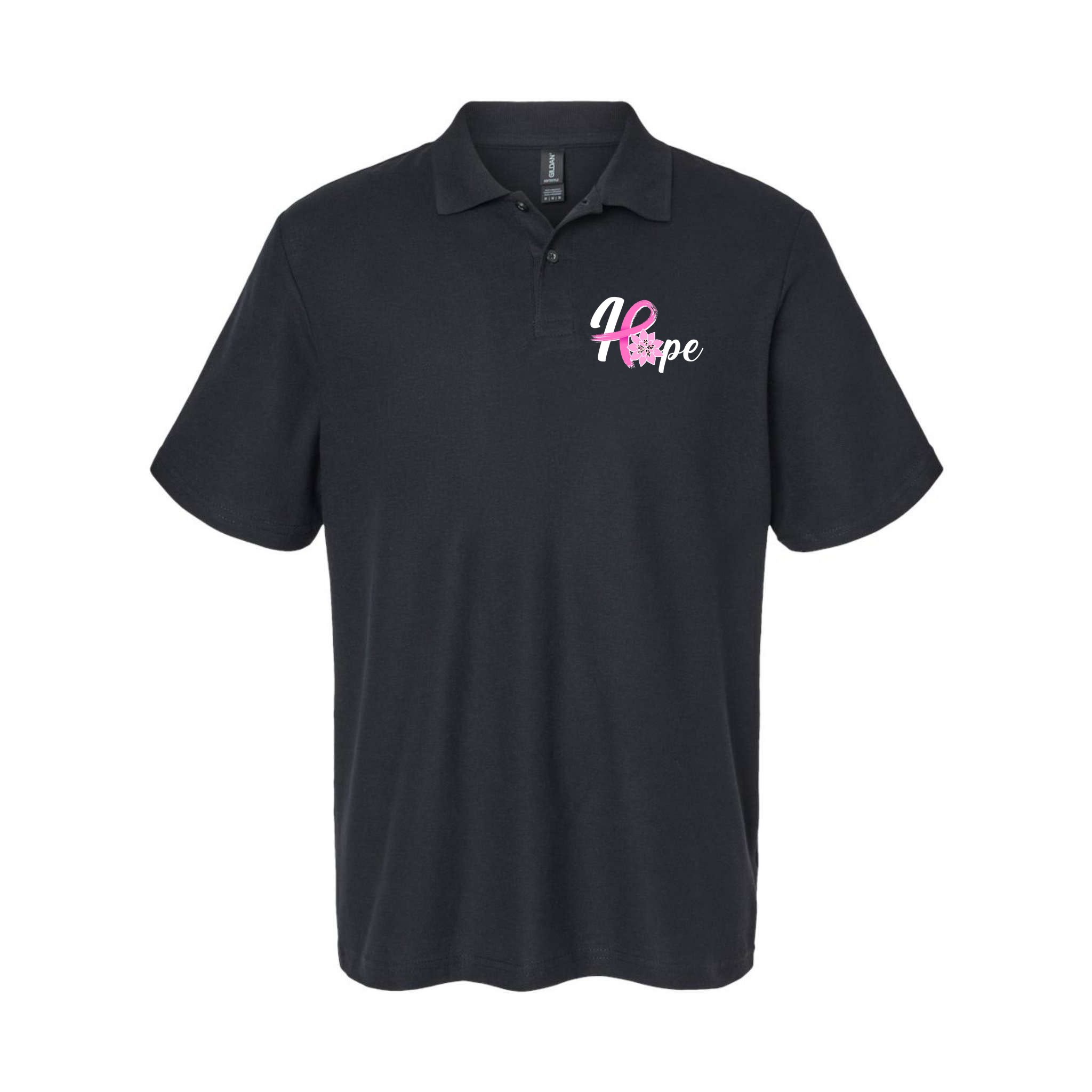 Hope Breast Cancer Awareness Ribbon Flower Polo