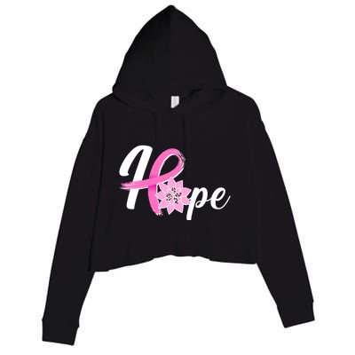 Hope Breast Cancer Awareness Ribbon Flower Crop Fleece Hoodie