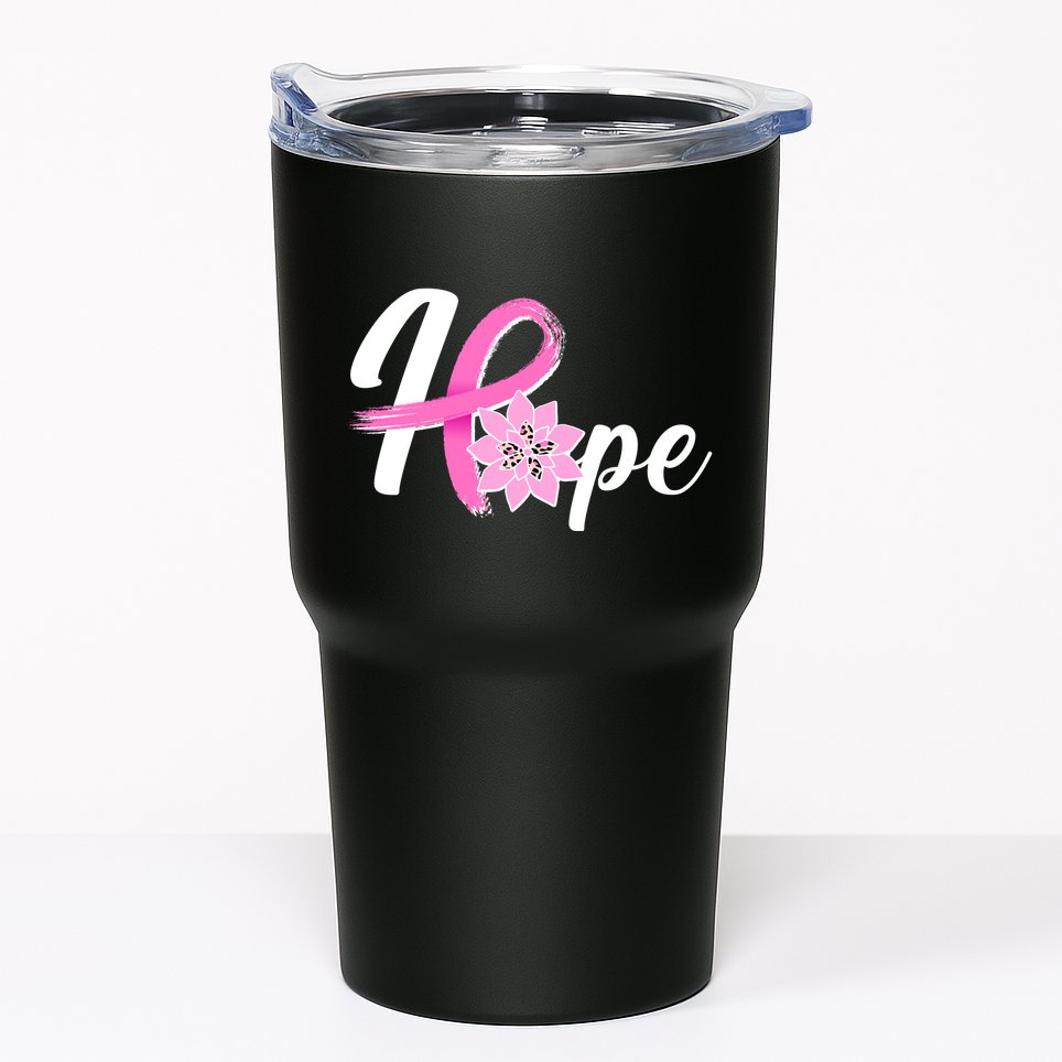 Hope Breast Cancer Awareness Ribbon Flower Tumbler
