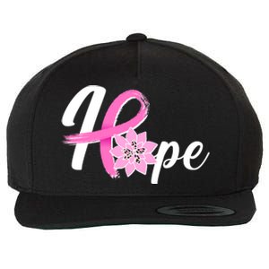 Hope Breast Cancer Awareness Ribbon Flower Wool Snapback Cap