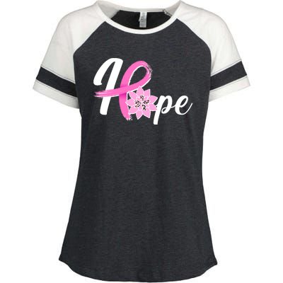 Hope Breast Cancer Awareness Ribbon Flower Enza Ladies Jersey Colorblock Tee