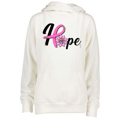 Hope Breast Cancer Awareness Ribbon Flower Womens Funnel Neck Pullover Hood