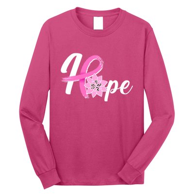 Hope Breast Cancer Awareness Ribbon Flower Long Sleeve Shirt