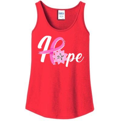 Hope Breast Cancer Awareness Ribbon Flower Ladies Essential Tank