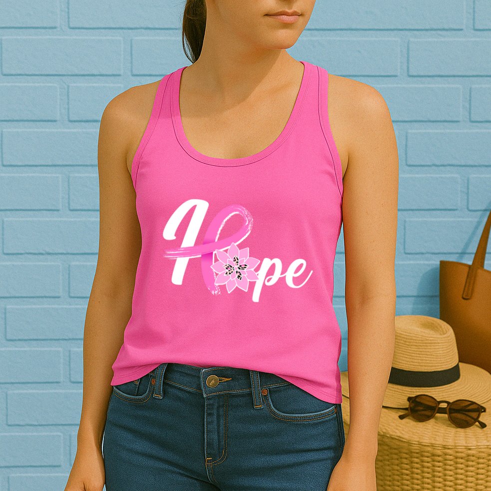Hope Breast Cancer Awareness Ribbon Flower Womens Tank Top