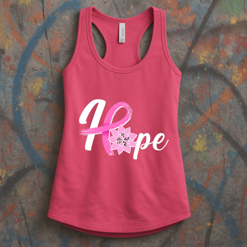 Hope Breast Cancer Awareness Ribbon Flower Womens Tank Top