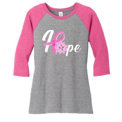 Hope Breast Cancer Awareness Ribbon Flower Women's Tri-Blend 3/4-Sleeve Raglan Shirt