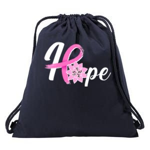 Hope Breast Cancer Awareness Ribbon Flower Drawstring Bag