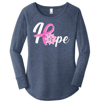 Hope Breast Cancer Awareness Ribbon Flower Women's Perfect Tri Tunic Long Sleeve Shirt