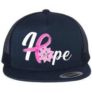 Hope Breast Cancer Awareness Ribbon Flower Flat Bill Trucker Hat