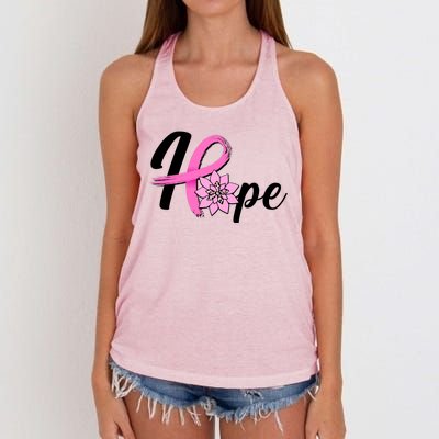 Hope Breast Cancer Awareness Ribbon Flower Women's Knotted Racerback Tank