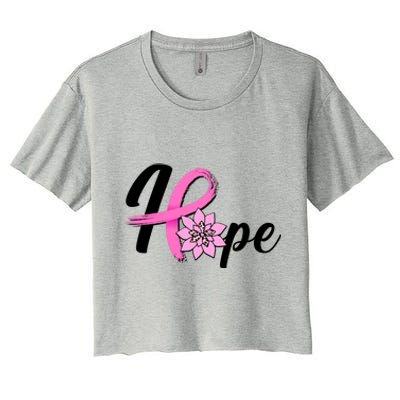 Hope Breast Cancer Awareness Ribbon Flower Women's Crop Top Tee