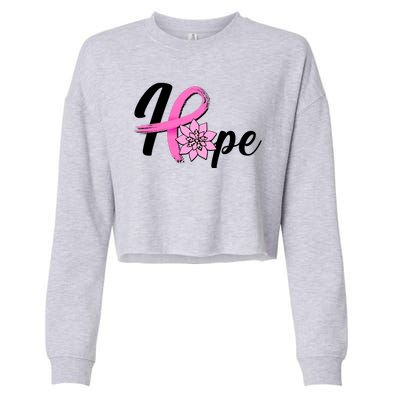 Hope Breast Cancer Awareness Ribbon Flower Cropped Pullover Crew