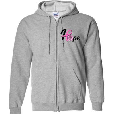 Hope Breast Cancer Awareness Ribbon Flower Full Zip Hoodie