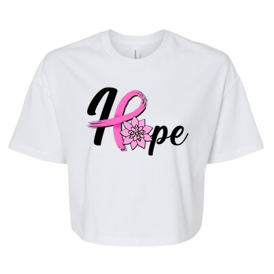 Hope Breast Cancer Awareness Ribbon Flower Bella+Canvas Jersey Crop Tee