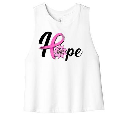 Hope Breast Cancer Awareness Ribbon Flower Women's Racerback Cropped Tank