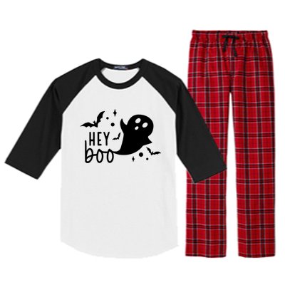 Hey Boo Cute Halloween Ghost Funny Autumn Fall Spooky Gift Raglan Sleeve Pajama Set