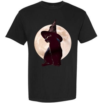 Halloween Black Cat Costume Witch Hat And Moon Gift Garment-Dyed Heavyweight T-Shirt