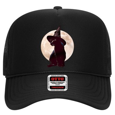 Halloween Black Cat Costume Witch Hat And Moon Gift Trucker Hat