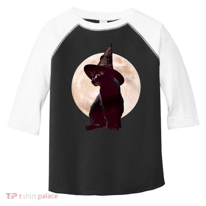 Halloween Black Cat Costume Witch Hat And Moon Gift Toddler Fine Jersey T-Shirt