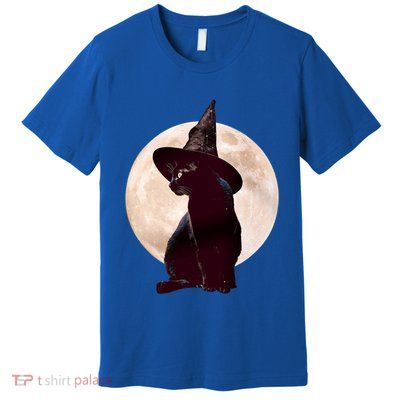 Halloween Black Cat Costume Witch Hat And Moon Gift Premium T-Shirt