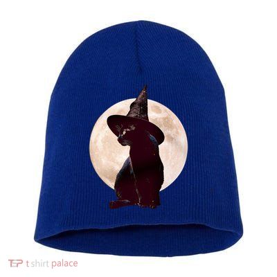 Halloween Black Cat Costume Witch Hat And Moon Gift Short Acrylic Beanie