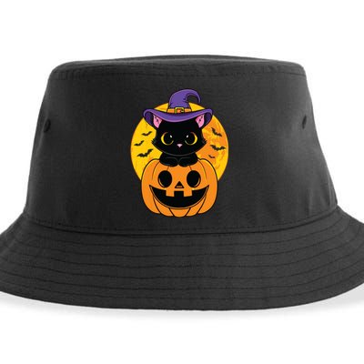 Halloween Black Cat Witch Hat Pumpkin For Kids Girls Sustainable Bucket Hat