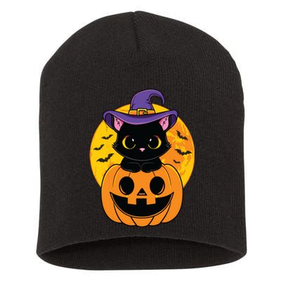 Halloween Black Cat Witch Hat Pumpkin For Kids Girls Short Acrylic Beanie