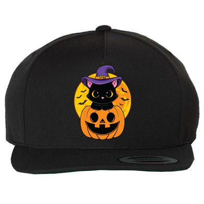 Halloween Black Cat Witch Hat Pumpkin For Kids Girls Wool Snapback Cap