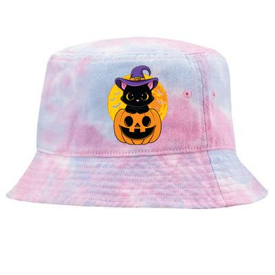 Halloween Black Cat Witch Hat Pumpkin For Kids Girls Tie-Dyed Bucket Hat