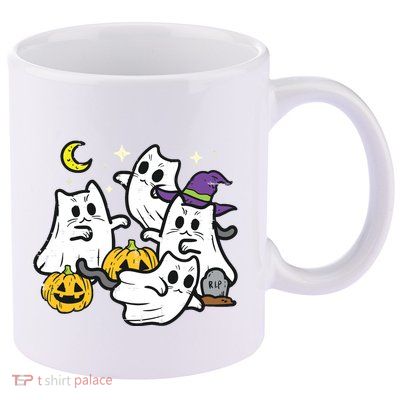 Halloween Black Cats Ghosts Costume Girls Kids 11oz C Handle Ceramic Mug
