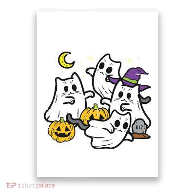 Halloween Black Cats Ghosts Costume Girls Kids Poster