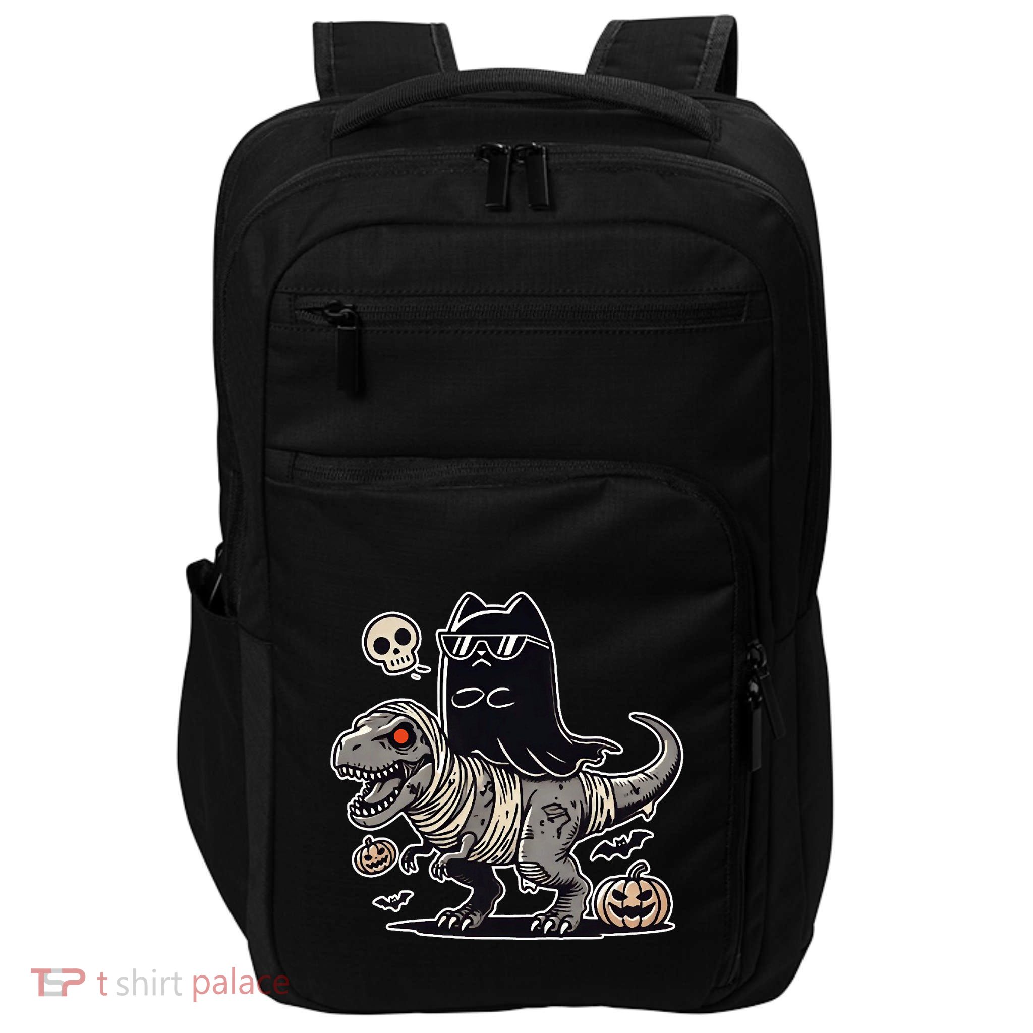 Halloween Black Cat Ghost Riding Zombie Trex Funny Halloween Impact Tech Backpack
