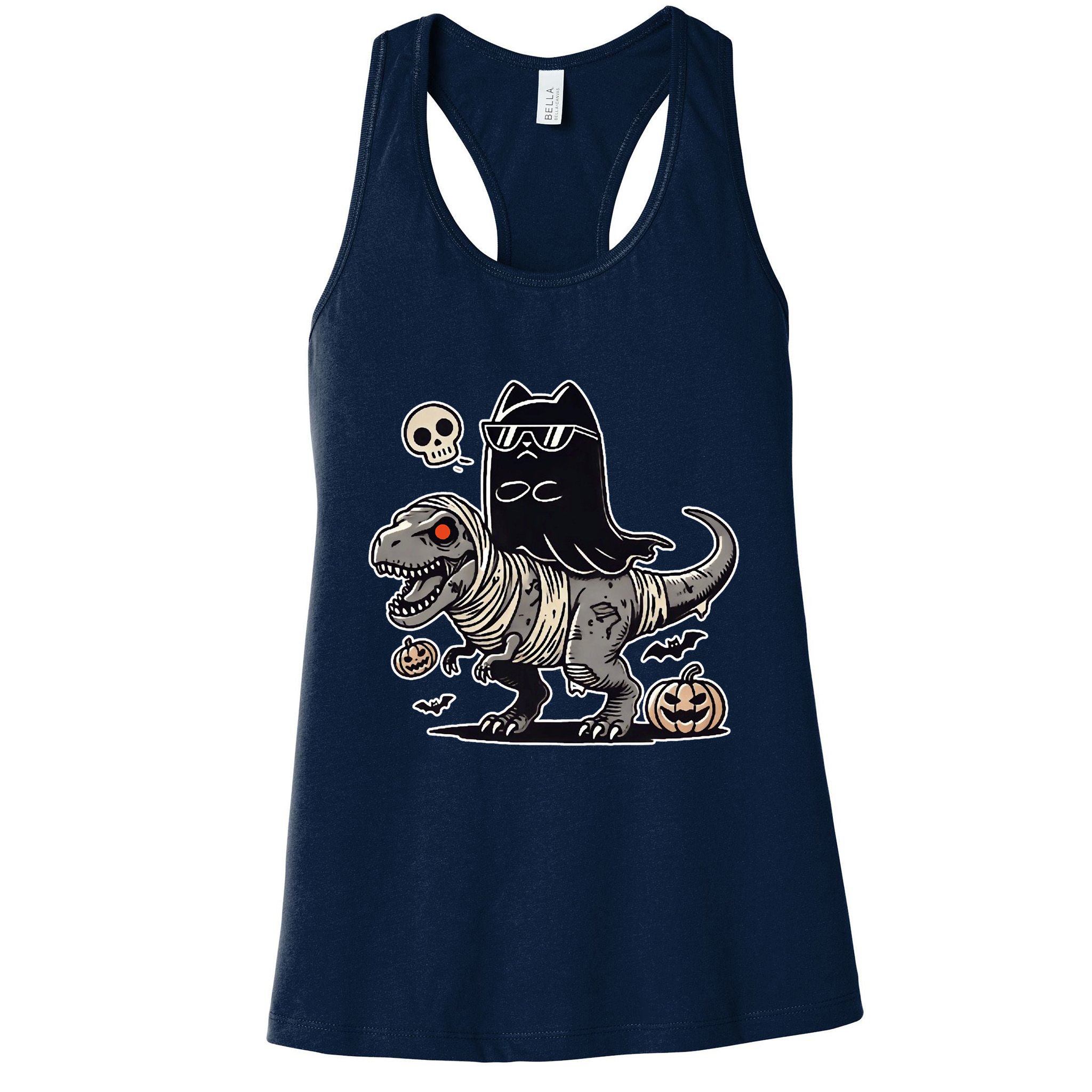 Halloween Black Cat Ghost Riding Zombie Trex Funny Halloween Womens Tank Top