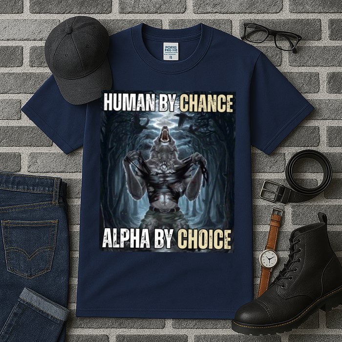 Human By Chance Alpha By Choice Funny Wolf Meme Tall T-Shirt