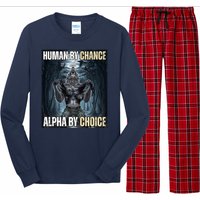 Human By Chance Alpha By Choice Funny Wolf Meme Long Sleeve Pajama Set