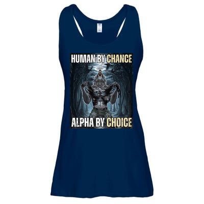 Human By Chance Alpha By Choice Funny Wolf Meme Ladies Essential Flowy Tank