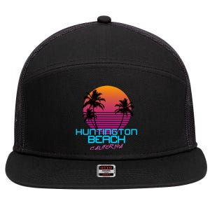 Huntington Beach California Retro 80s Meaningful Gift 7 Panel Mesh Trucker Snapback Hat