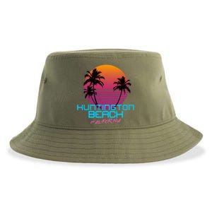 Huntington Beach California Retro 80s Meaningful Gift Sustainable Bucket Hat