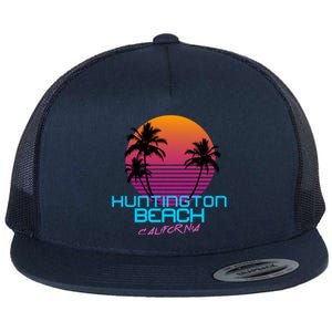 Huntington Beach California Retro 80s Meaningful Gift Flat Bill Trucker Hat