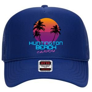 Huntington Beach California Retro 80s Meaningful Gift High Crown Mesh Back Trucker Hat