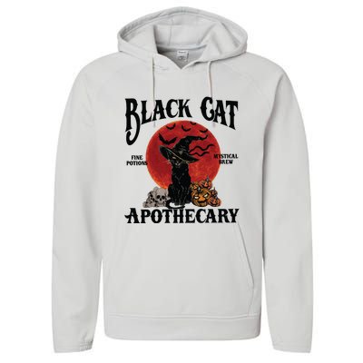 Halloween Black Cat Apothecary Retro Halloween Cat Performance Fleece Hoodie