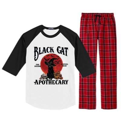 Halloween Black Cat Apothecary Retro Halloween Cat Raglan Sleeve Pajama Set