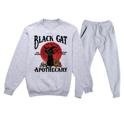 Halloween Black Cat Apothecary Retro Halloween Cat Premium Crewneck Sweatsuit Set