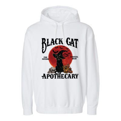 Halloween Black Cat Apothecary Retro Halloween Cat Garment-Dyed Fleece Hoodie