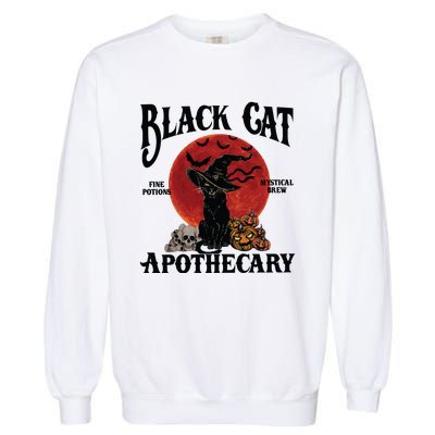 Halloween Black Cat Apothecary Retro Halloween Cat Garment-Dyed Sweatshirt