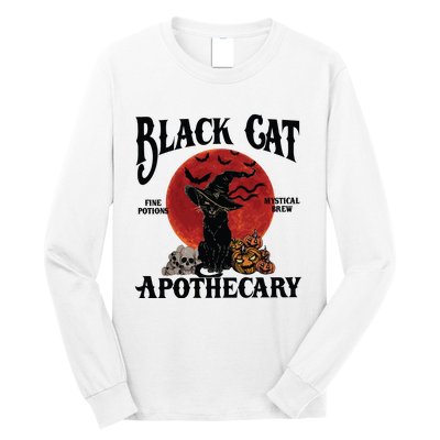 Halloween Black Cat Apothecary Retro Halloween Cat Long Sleeve Shirt